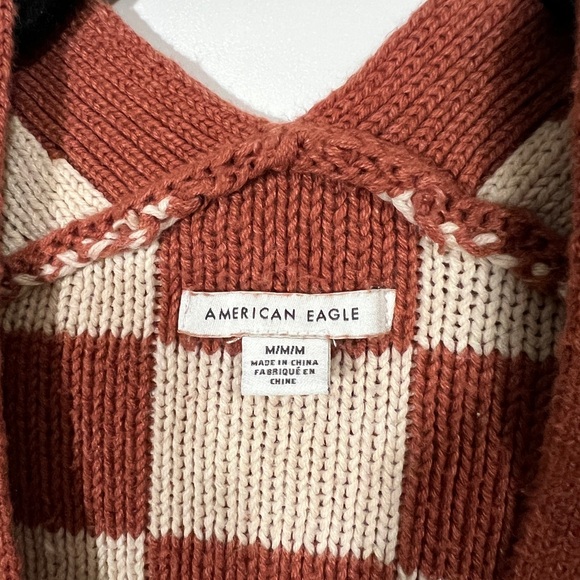 AE Checker Cardigan in Burnt Orange and Cream Size Medium Cotton Blend - Picture 6 of 10